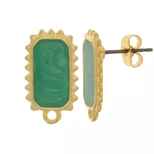 Ganchos pendientes rectangulares 18x10mm - Dorado oro fino - Perla verde x2