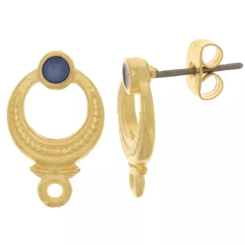Ganchos pendientes texturizados 11 mm epoxy vitrail - Dorado - Azul x2