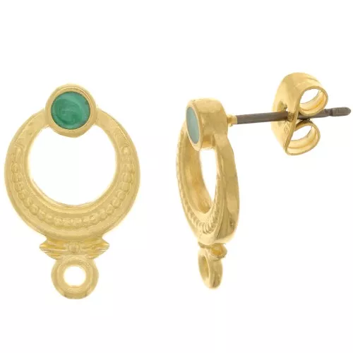 Ganchos pendientes texturizados 11 mm - baño de oro - Verde nacarado x2
