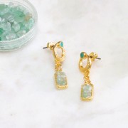 Ganchos pendientes texturizados 11 mm - baño de oro - Verde nacarado x2