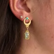 Ganchos pendientes texturizados 11 mm - baño de oro - Verde nacarado x2