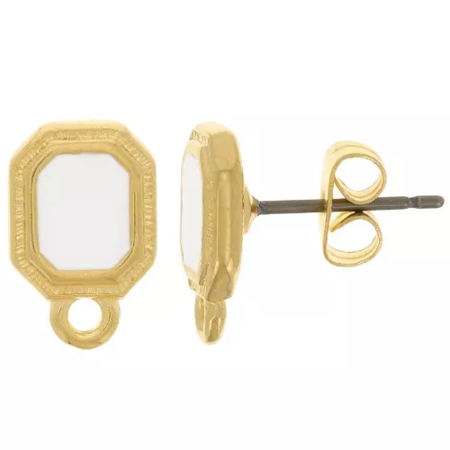 Ganchos pendientes octágono 12x8 mm resina epoxi - Dorado - Blanco x2