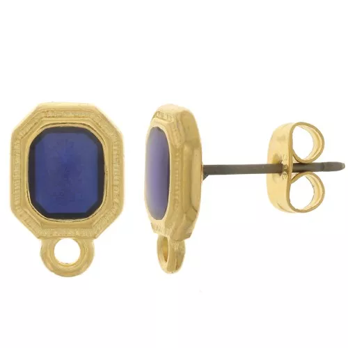 Ganchos pendientes octágono 12x8 mm resina epoxi vitrail - Dorado - Azul x2