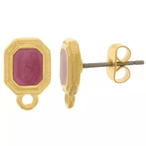 Ganchos pendientes octágono 12x8 mm resina epoxi baño de oro - ciruela nacarado x2