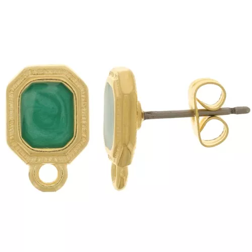 Ganchos pendientes octágono 12x8 mm resina epoxi - Dorado - Verde nacarado x2