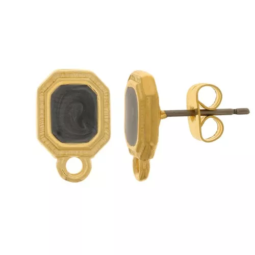 Ganchos pendientes octágono 12x8 mm resina epoxi - Dorado - Negro nacarado x2