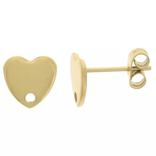 Pendientes corazón 8mm - 304L Dorado Acero inoxidable x2