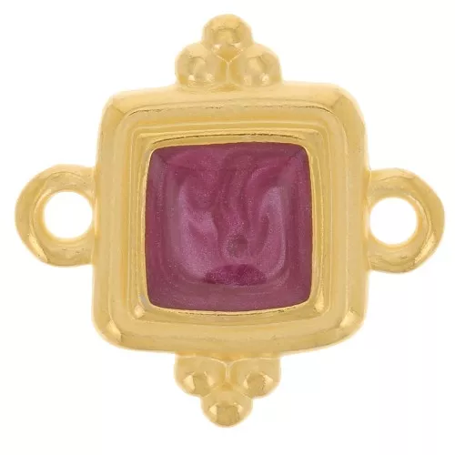 Entrepieza cuadrado étnico 15 mm resina epoxi - chapado en oro - ciruela nacarado