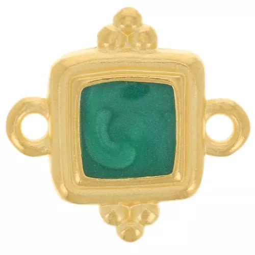 Entrepieza cuadrado étnico 15 mm - resina epoxi - Dorado - Verde nacarado x1