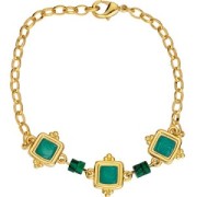 Entrepieza cuadrado étnico 15 mm - resina epoxi - Dorado - Verde nacarado x1