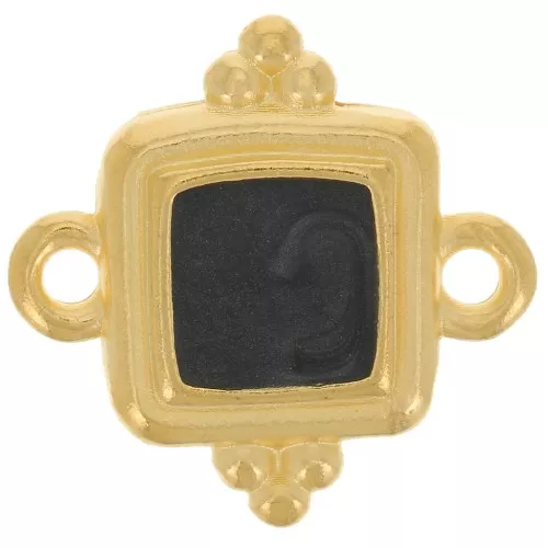 Entrepieza cuadrado étnico 15 mm - resina epoxi - Dorado - Perla negra x1