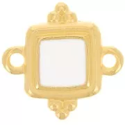 Entrepieza cuadrado étnico 15 mm - resina epoxi - Dorado - Blanco x1