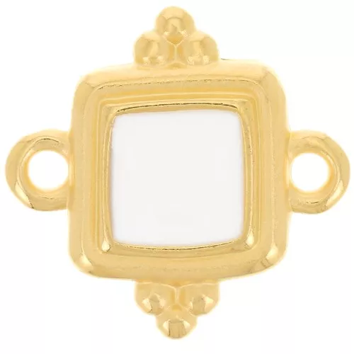 Entrepieza cuadrado étnico 15 mm - resina epoxi - Dorado - Blanco x1