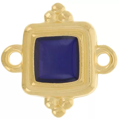 Entrepieza cuadrado étnico 15 mm - Vidriera de resina epoxi - Dorado - Azul