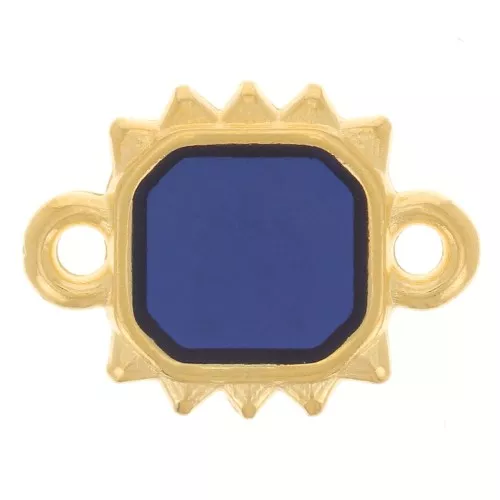 Entrepieza 14x10 mm rectángulo resina epoxi, vidrieras, chapado en oro - Azul