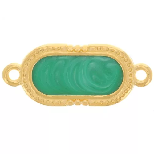 Entrepieza ovalado texturado 23x10 mm - Resina epoxi - Dorado - Verde nacarado