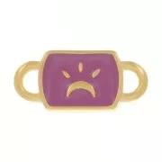 Entrepieza rectangular 16x7 mm motivo luna y resina epoxi - Dorado fino - Ciruela