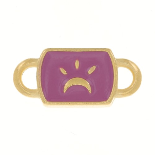 Entrepieza rectangular 16x7 mm motivo luna y resina epoxi - Dorado fino - Ciruela