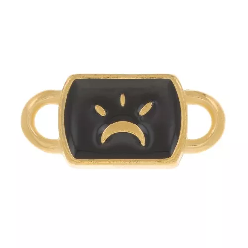 Entrepieza rectangular 16x7 mm motivo luna y resina epoxi - Dorado - Negro