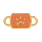 Entrepieza rectangular 16x7mm motivo luna y resina epoxi - Dorado fino - Salmón