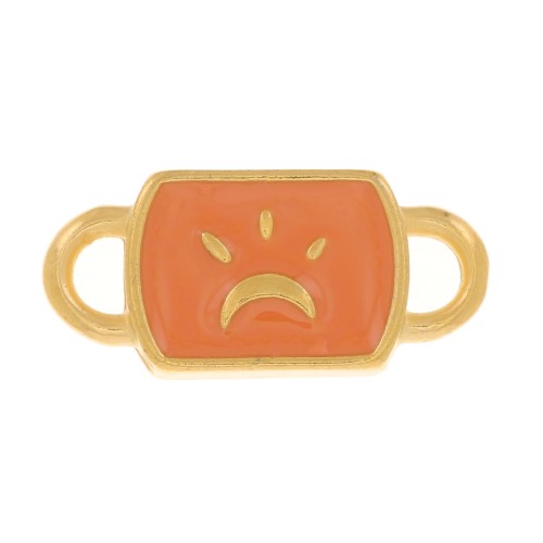 Entrepieza rectangular 16x7mm motivo luna y resina epoxi - Dorado fino - Salmón