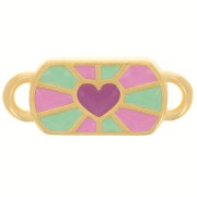 Entrepieza rectangular 19x8 mm corazón - Chapado en oro - Verde - Rosa - Ciruela