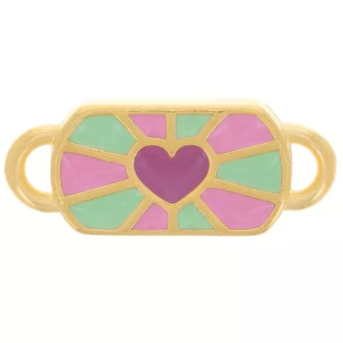 Entrepieza rectangular 19x8 mm corazón - Chapado en oro - Verde - Rosa - Ciruela