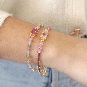 Entrepieza rectangular 19x8 mm corazón - Chapado en oro - Verde - Rosa - Ciruela