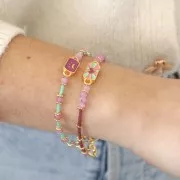 Entrepieza rectangular 19x8 mm corazón - Chapado en oro - Verde - Rosa - Ciruela