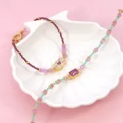 Entrepieza rectangular 19x8 mm corazón - Chapado en oro - Verde - Rosa - Ciruela