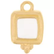 Colgante cuadrado irregular 15,5x10 mm resina epoxi - Dorado - Blanco x1