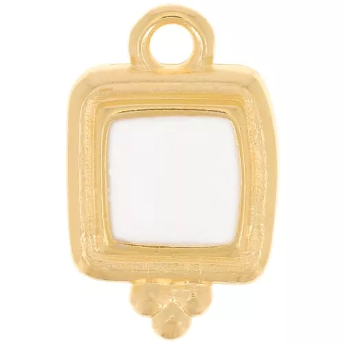 Colgante cuadrado irregular 15,5x10 mm resina epoxi - Dorado - Blanco x1