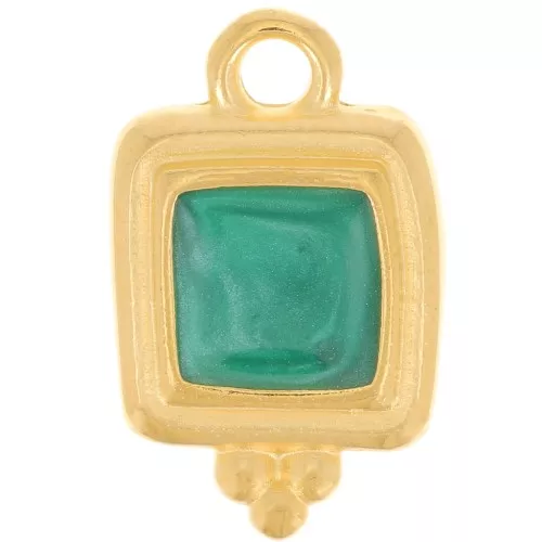 Colgante cuadrado irregular 15,5x10 mm resina epoxi - Chapado en oro - Perla verde