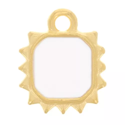 Colgante sol octogonal 12x10 mm - resina epoxi - Chapado en oro - Blanco x1
