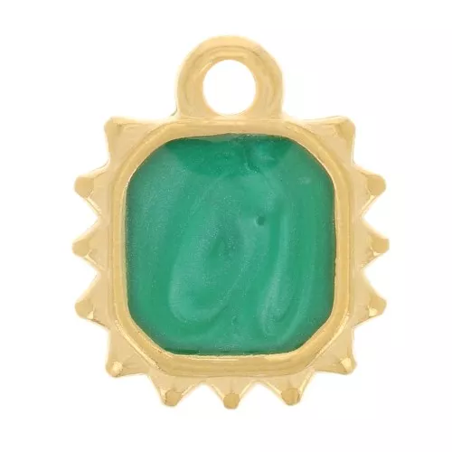 Colgante sol octogonal 12x10 mm - Resina epoxi - Chapado en oro - Verde nacarado