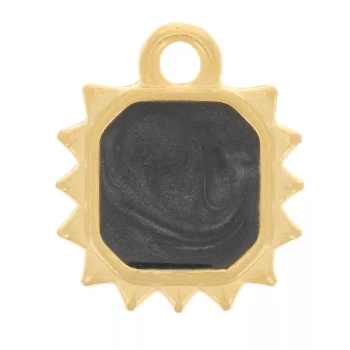 Colgante sol octogonal 12x10 mm - resina epoxi - chapado en oro - perla negra
