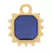 Colgante sol octogonal 12x10 mm - resina epoxi vitrail - Chapado en oro - Azul