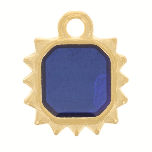Colgante sol octogonal 12x10 mm - resina epoxi vitrail - Chapado en oro - Azul