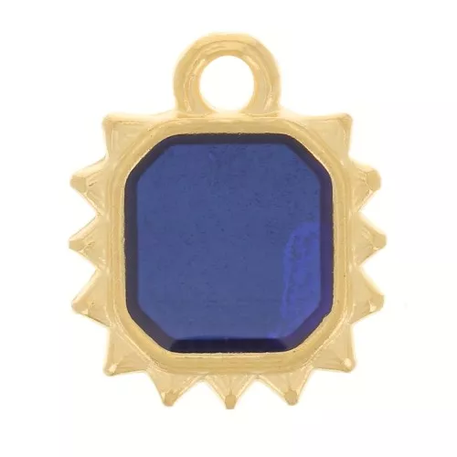 Colgante sol octogonal 12x10 mm - resina epoxi vitrail - Chapado en oro - Azul