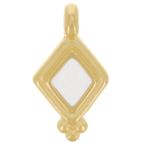 charm rombo de 17x9 mm con resina epoxi - Chapado en oro - Blanco x1