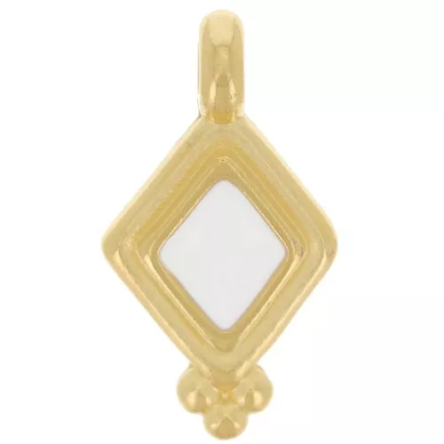 charm rombo de 17x9 mm con resina epoxi - Chapado en oro - Blanco x1