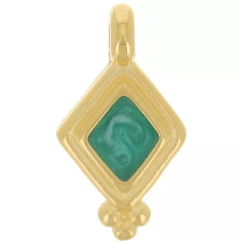 Dije rombo de 17x9 mm con resina epoxi - chapado en oro - perla verde x1