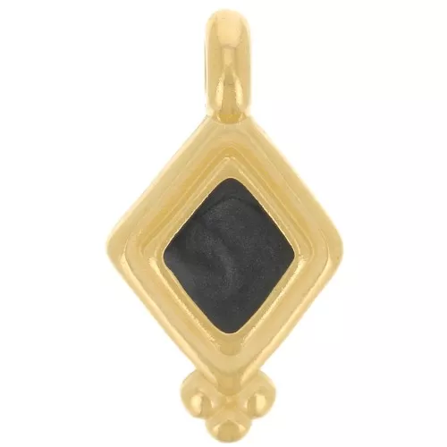 Dije rombo de 17x9 mm con resina epoxi - chapado en oro - perla negra x1