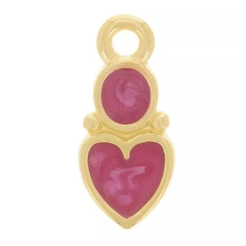 Colgante corazón y círculo 13x6 mm - Resina epoxi - Chapado en oro - Ciruela nacarada