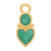 Colgante corazón y círculo 13x6 mm - Resina epoxi - Chapado en oro - Perla verde