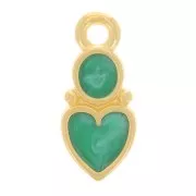 Colgante corazón y círculo 13x6 mm - Resina epoxi - Chapado en oro - Perla verde