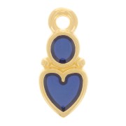 Colgante corazón y círculo 13x6 mm - resina epoxi vitrail - Chapado en oro - Azul