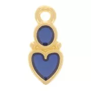 Colgante corazón y círculo 13x6 mm - resina epoxi vitrail - Chapado en oro - Azul