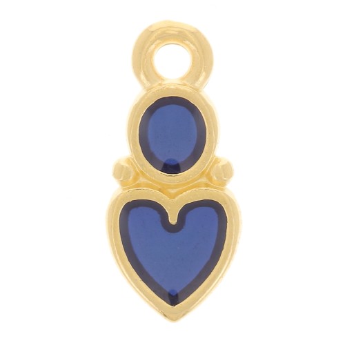 Colgante corazón y círculo 13x6 mm - resina epoxi vitrail - Chapado en oro - Azul