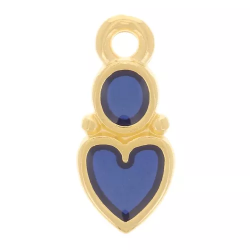 Colgante corazón y círculo 13x6 mm - resina epoxi vitrail - Chapado en oro - Azul